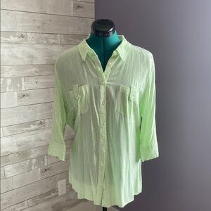 FDJ Green & White Button-Up Blouse